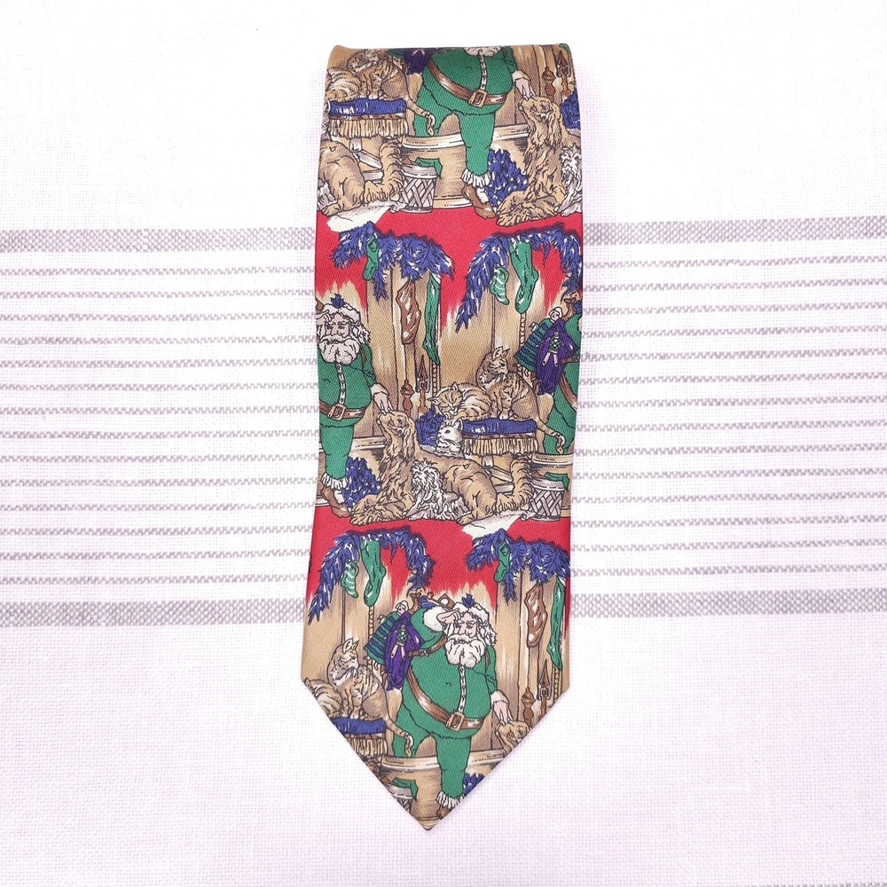 Robert Talbott Tie Christmas Holiday Party‎ Santa Dogs Cats Silk Italy Novelty